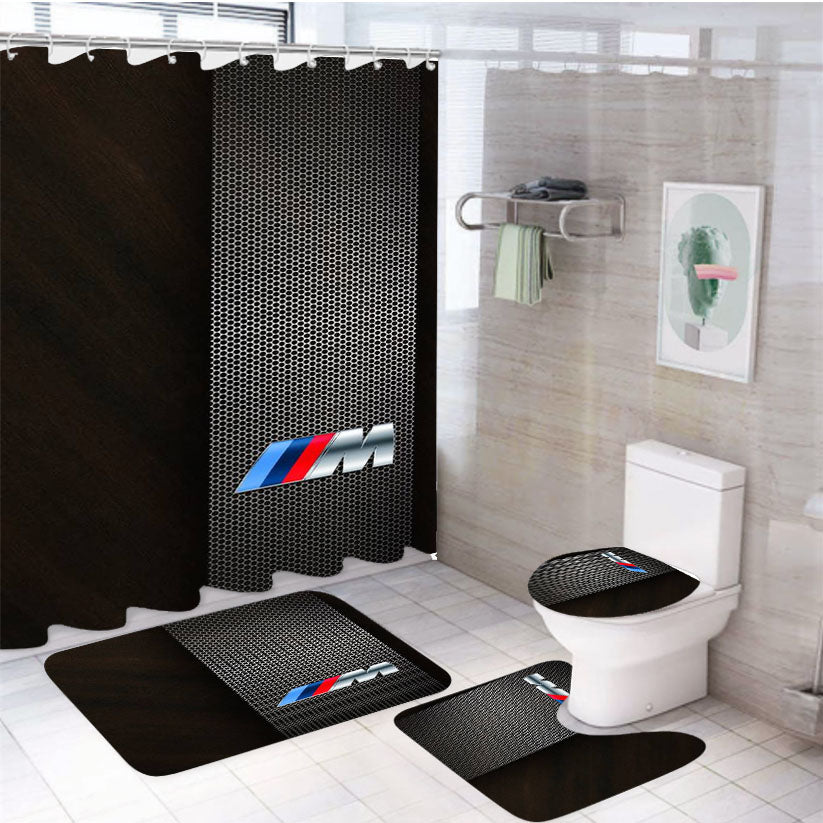 Bmw Fiber Carbon M Series Logo Wallpaper 4Pcs Bathroom Set Shower Curtain