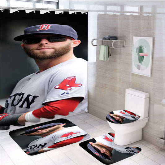 Boston Red Sox Dustin Pedroia 4Pcs Bathroom Set Shower Curtain
