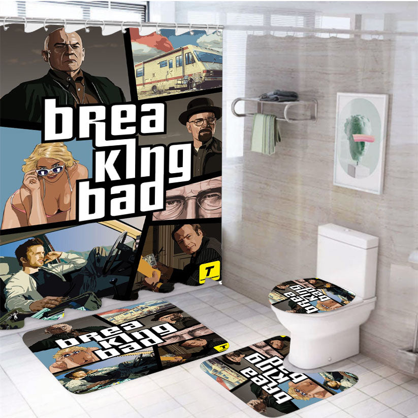 Breaking Bad Gta Style Art 4Pcs Bathroom Set Shower Curtain
