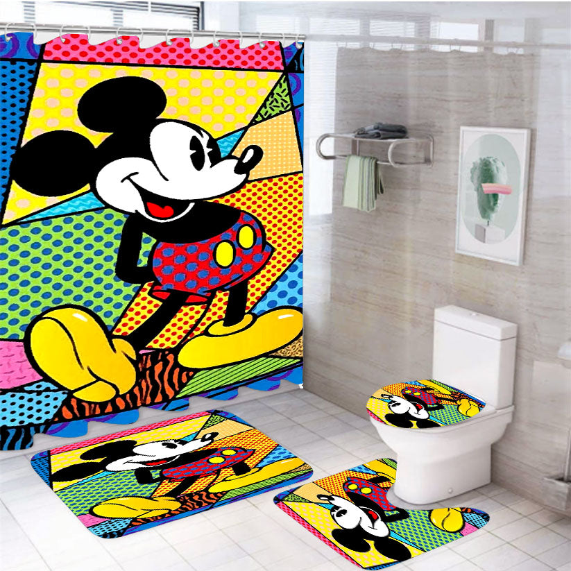 Britto Art Mickey Mouse 4Pcs Bathroom Set Shower Curtain