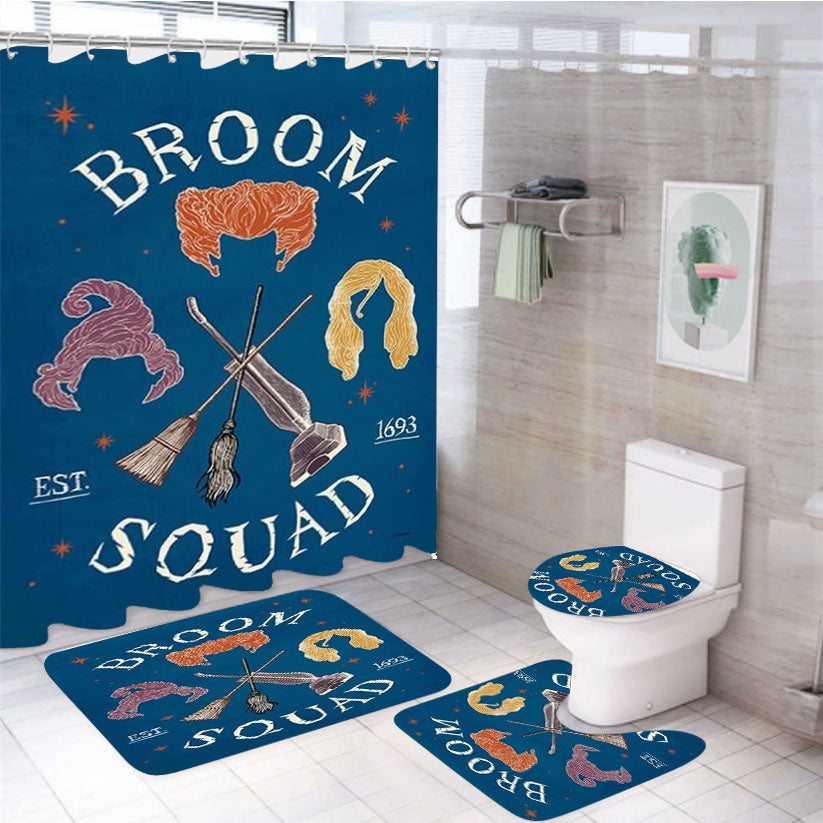 Broom Squad 4Pcs Bathroom Set Shower Curtain
