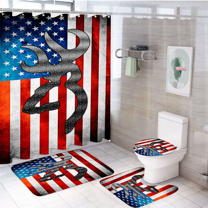 Browning American Flag 4Pcs Bathroom Set Shower Curtain