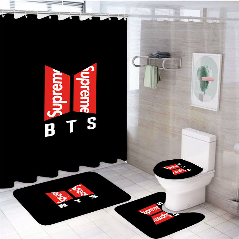 Bts Logo Supreme 4Pcs Bathroom Set Shower Curtain