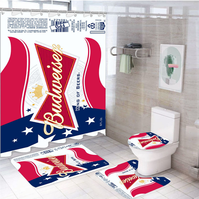 Budweiser American Flag Logo 4Pcs Bathroom Set Shower Curtain