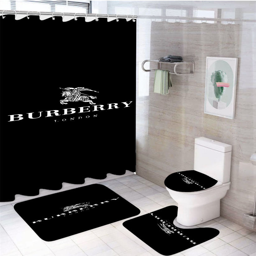 Burberry Black 4Pcs Bathroom Set Shower Curtain