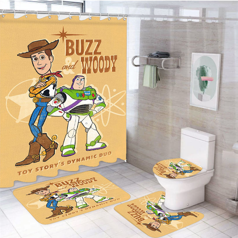 Buzz & Woody Dynamic Duo 4Pcs Bathroom Set Shower Curtain