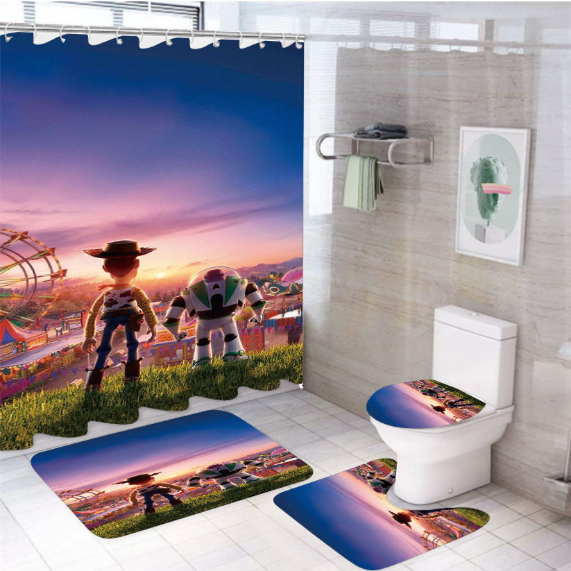 Buzz Lightyear And Woody Toy Story 4 Movie  4Pcs Bathroom Set Shower Curtain