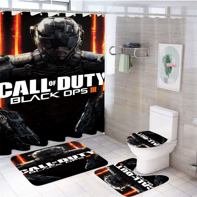Call Of Duty Black Ops Wallpaper 4Pcs Bathroom Set Shower Curtain