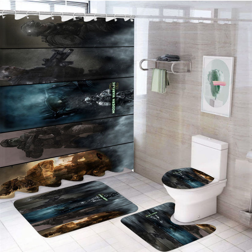 Call Of Duty Modern 2 Wallpaper 4Pcs Bathroom Set Shower Curtain