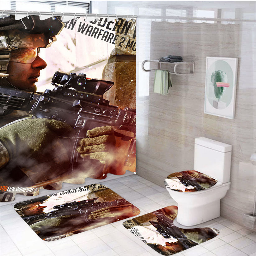 Call Of Duty Modern Warfare 4Pcs Bathroom Set Shower Curtain