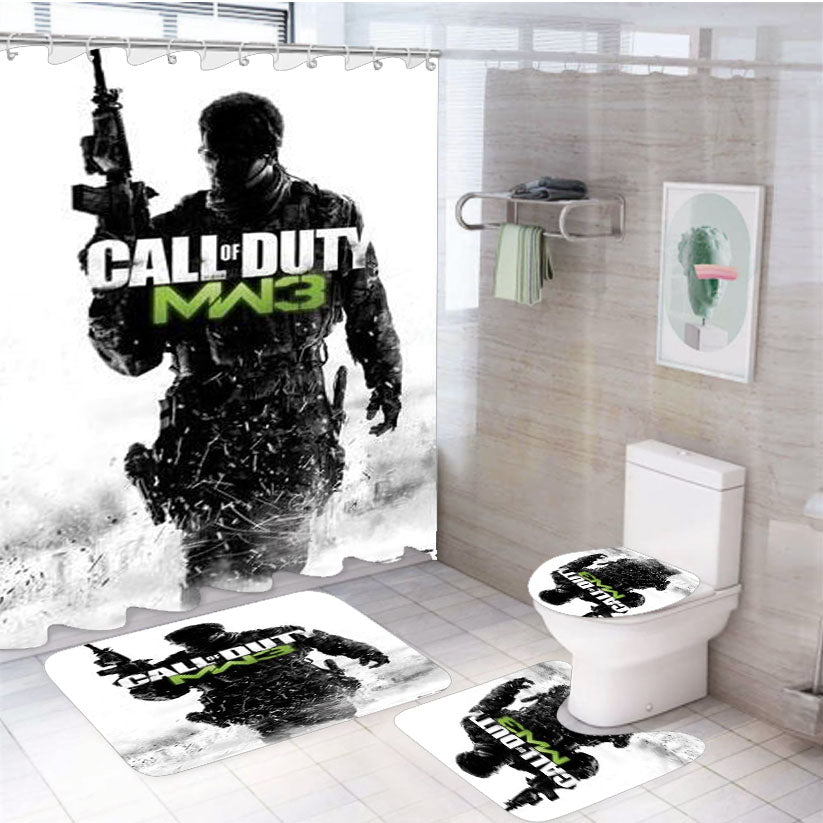 Call Of Duty Prints Inspired 4Pcs Bathroom Set Shower Curtain