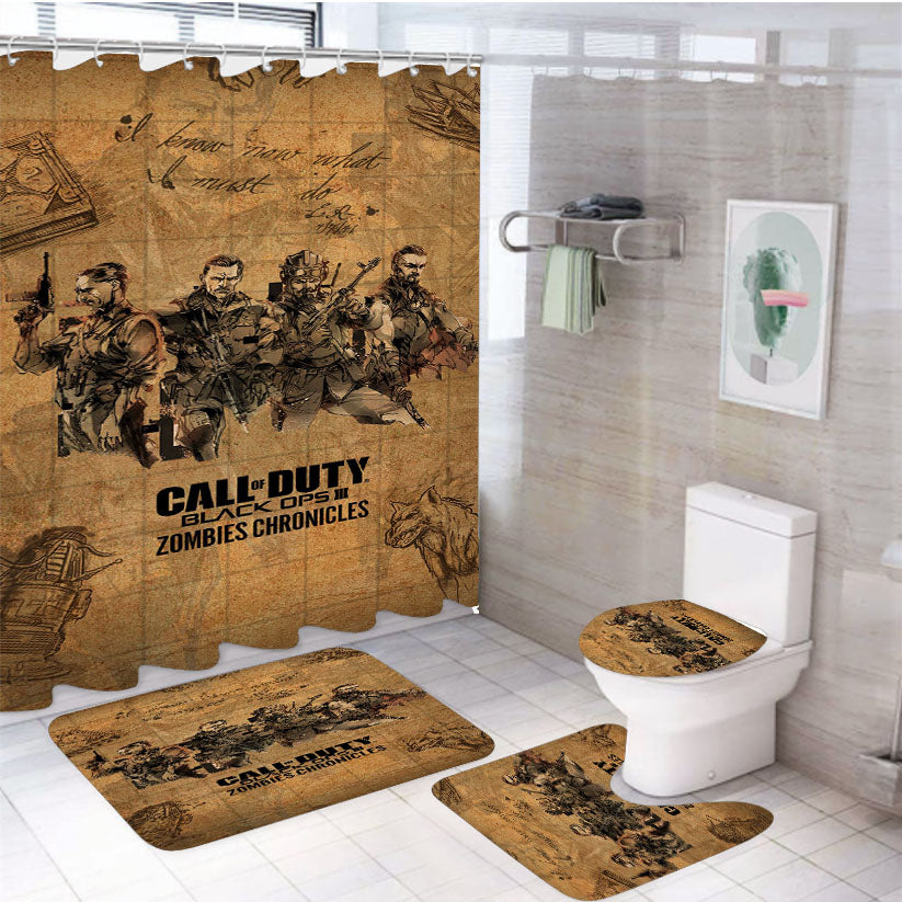 Call Of Duty Zombies 4Pcs Bathroom Set Shower Curtain