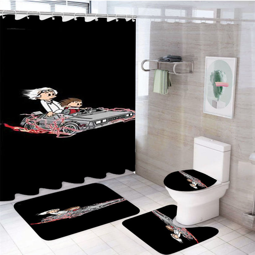 Calvin And Hobbes Back To The Future 4Pcs Bathroom Set Shower Curtain
