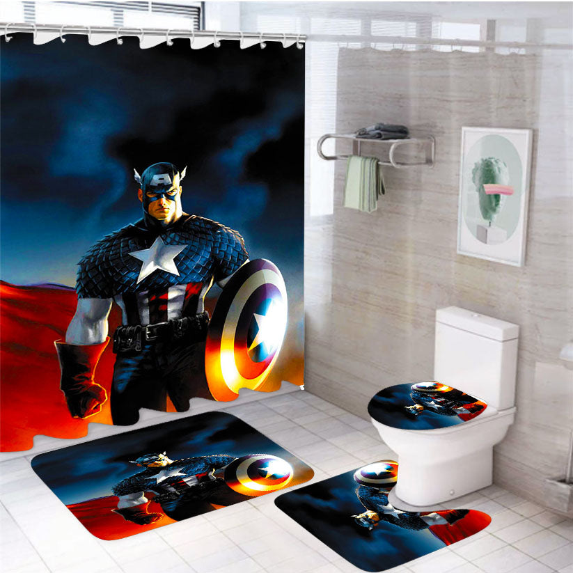 Captain America Battle Armor 4Pcs Bathroom Set Shower Curtain