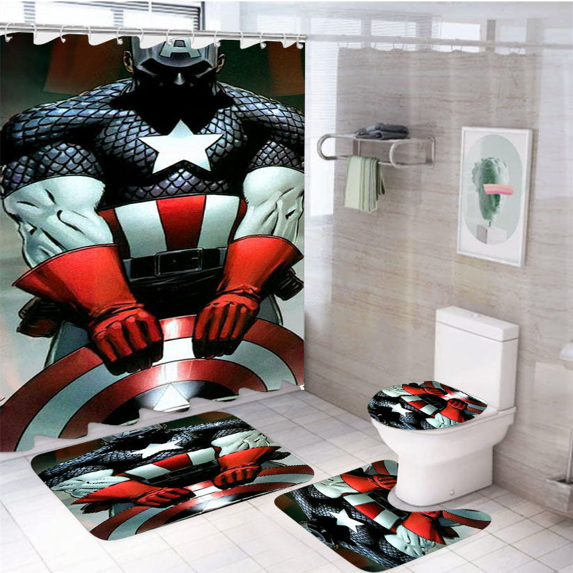Captain America Cartoon Marvel 4Pcs Bathroom Set Shower Curtain