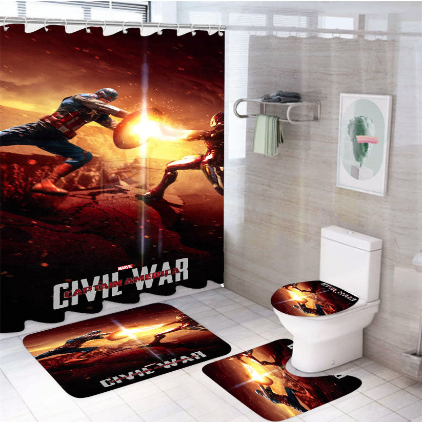 Captain America Civil War 4Pcs Bathroom Set Shower Curtain