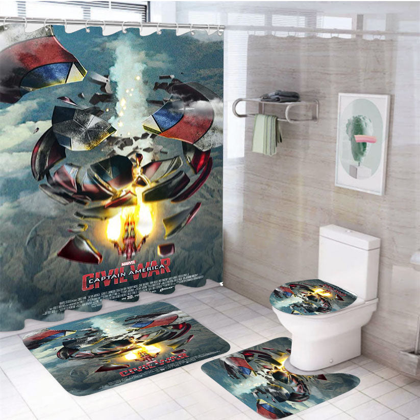 Captain America Civil War Marvel 4Pcs Bathroom Set Shower Curtain
