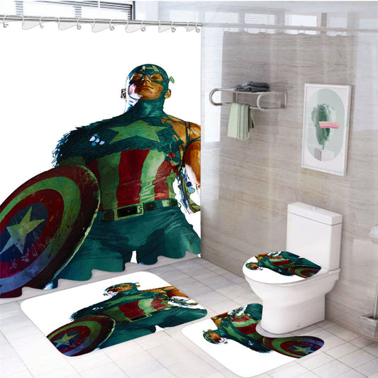 Captain America Comic 4Pcs Bathroom Set Shower Curtain