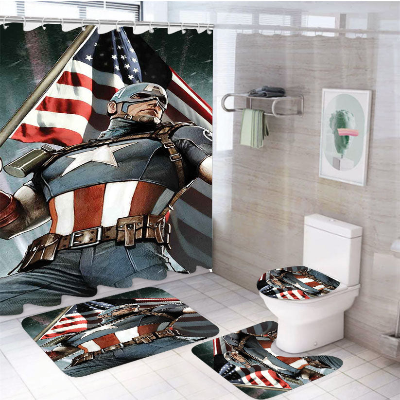 Captain America Cover 4Pcs Bathroom Set Shower Curtain
