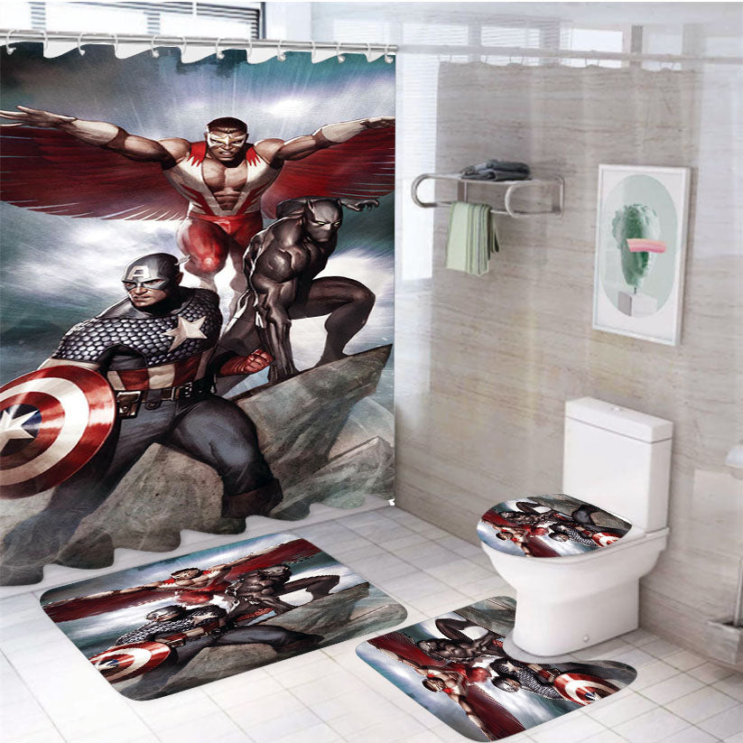 Captain America Falcon Panther 4Pcs Bathroom Set Shower Curtain