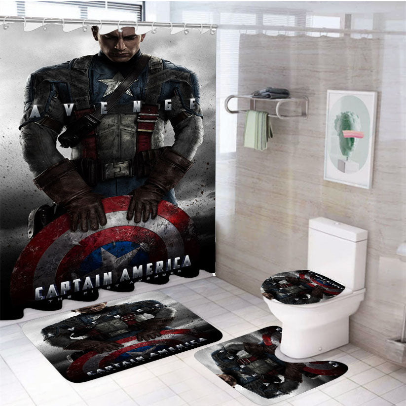 Captain America First Avengers 4Pcs Bathroom Set Shower Curtain