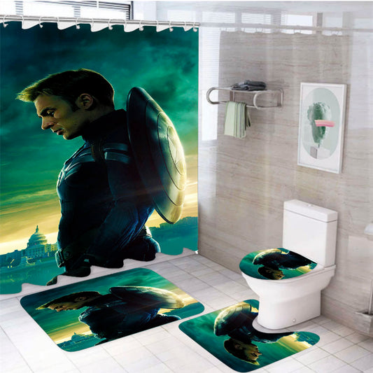 Captain America Hero 4Pcs Bathroom Set Shower Curtain