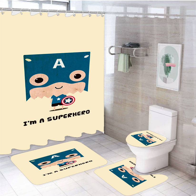 Captain America Kid Vector 4Pcs Bathroom Set Shower Curtain