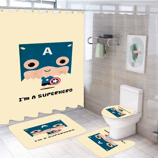 Captain America Kid Vector 4Pcs Bathroom Set Shower Curtain