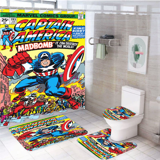 Captain America Madbomb Book Cover 4Pcs Bathroom Set Shower Curtain