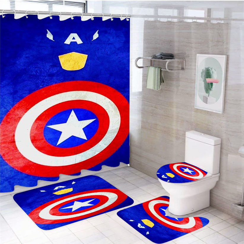 Captain America Marvel Hero 4Pcs Bathroom Set Shower Curtain