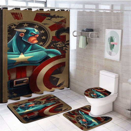 Captain America Marvels 4Pcs Bathroom Set Shower Curtain