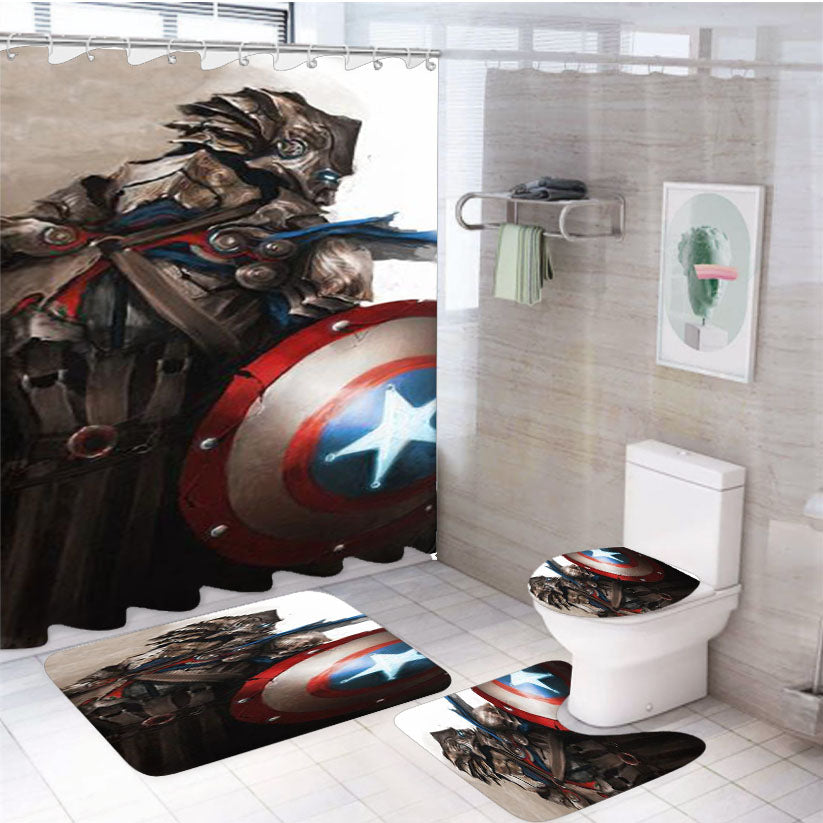 Captain America Medieval 4Pcs Bathroom Set Shower Curtain