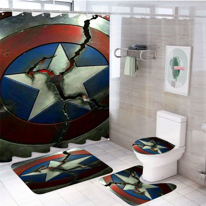 Captain America Shield 4Pcs Bathroom Set Shower Curtain