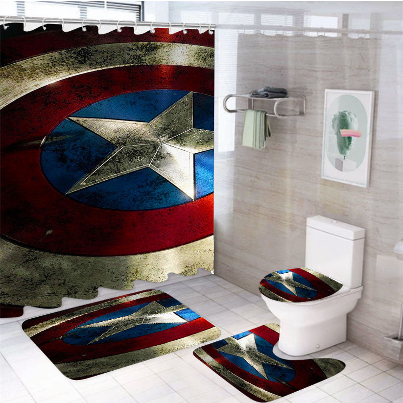 Captain America Shield Damaged 4Pcs Bathroom Set Shower Curtain