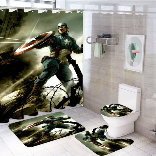 Captain America Shield Defend 4Pcs Bathroom Set Shower Curtain