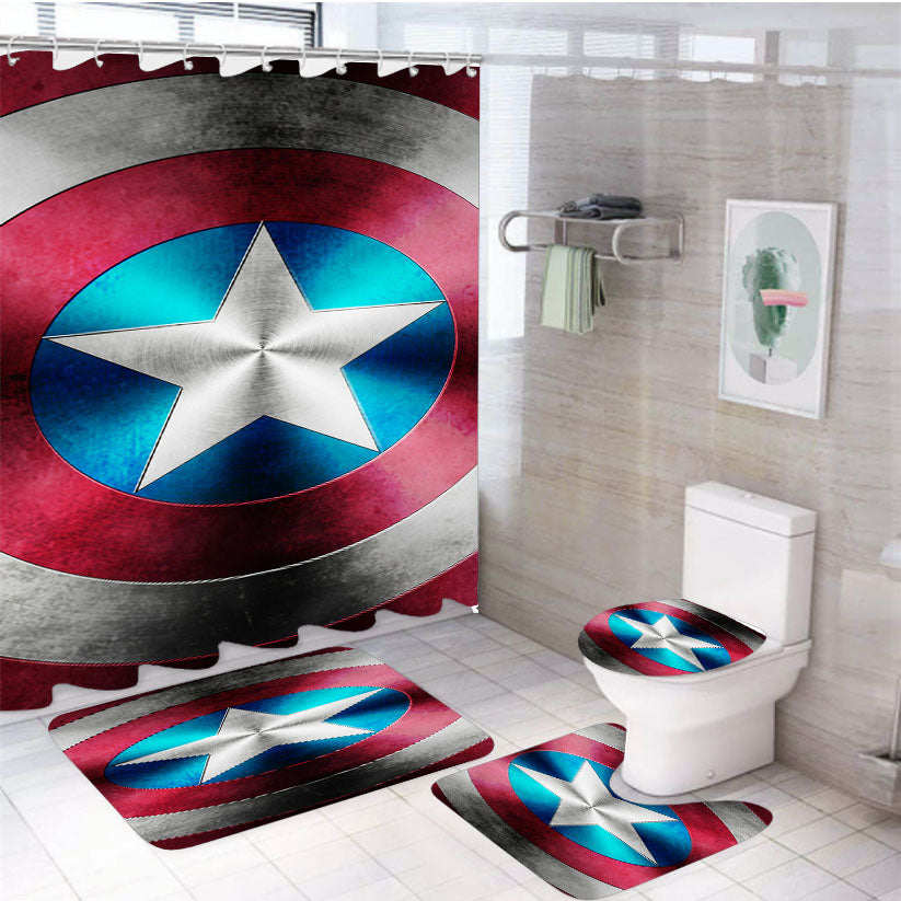 Captain America Shield Inspired 4Pcs Bathroom Set Shower Curtain