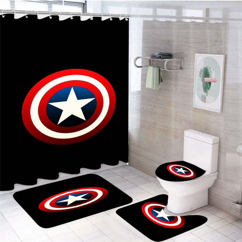Captain America Shield Logo Black 4Pcs Bathroom Set Shower Curtain