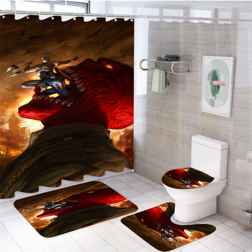 Captain America Vs The Red Skull 4Pcs Bathroom Set Shower Curtain
