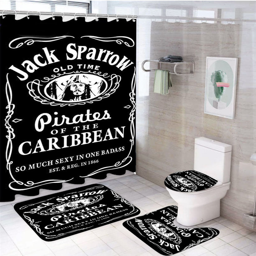 Captain Jack Sparrow Pirates Of The Cribbean 4Pcs Bathroom Set Shower Curtain