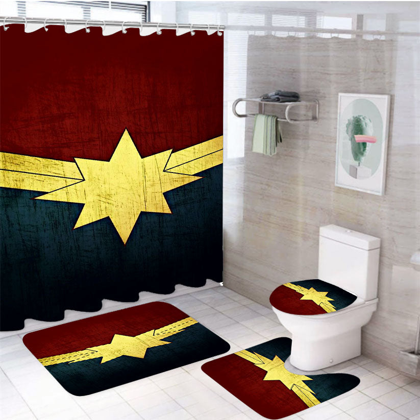 Captain Marvel Comics Logo 4Pcs Bathroom Set Shower Curtain