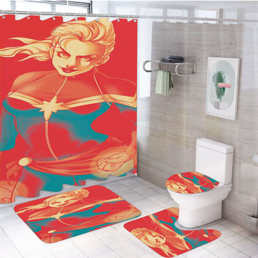Captain Marvel Minimalist 4Pcs Bathroom Set Shower Curtain