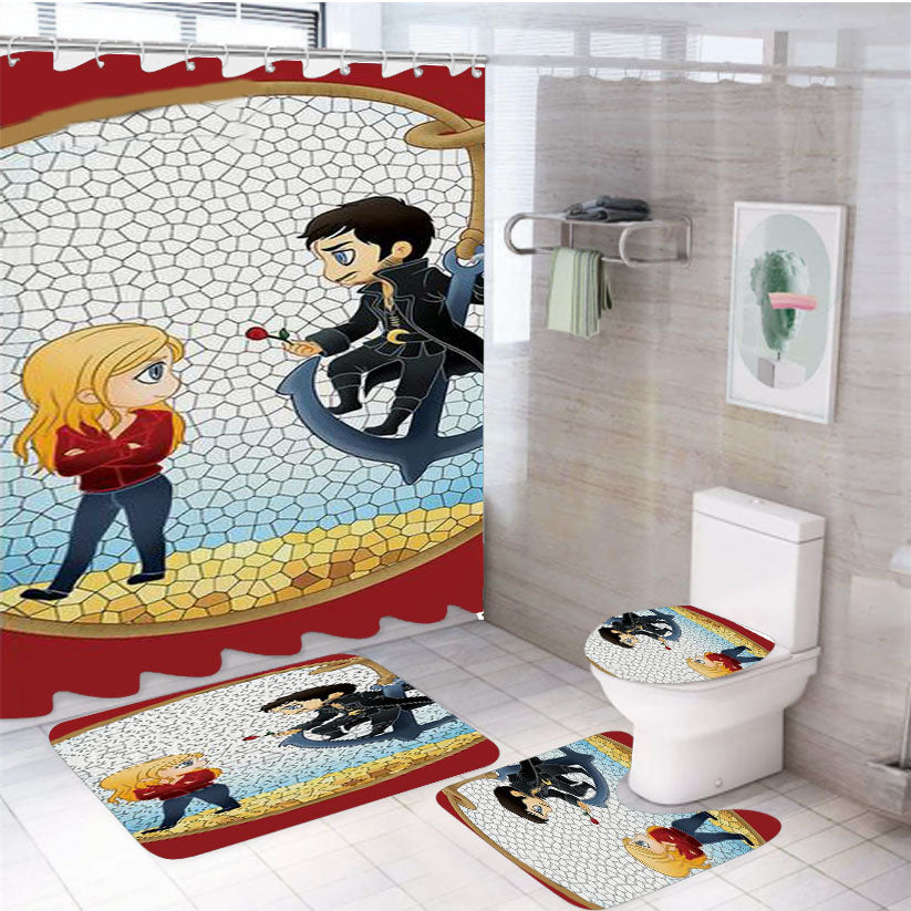 Captain Swan 4Pcs Bathroom Set Shower Curtain