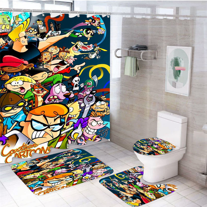 Cartoon Network 90S Shows  4Pcs Bathroom Set Shower Curtain