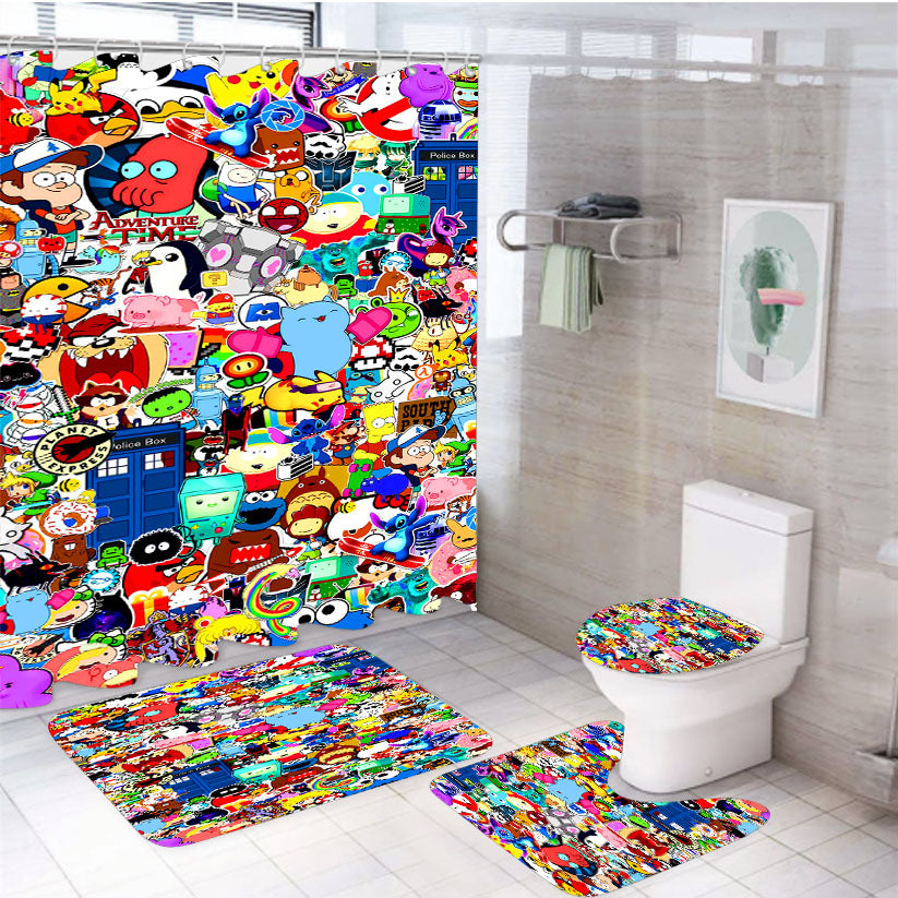 Cartoon Network Collage  4Pcs Bathroom Set Shower Curtain