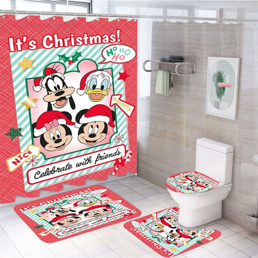 Celebrate Christmas With Friends 4Pcs Bathroom Set Shower Curtain