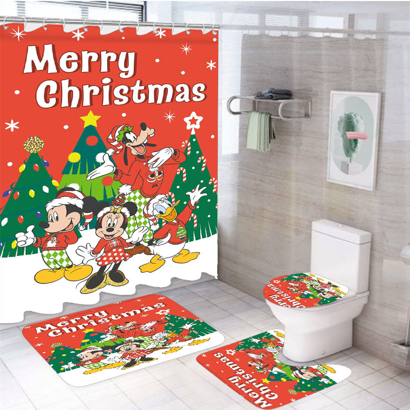 Celebrate Christmas With Mickey & Friends 4Pcs Bathroom Set Shower Curtain