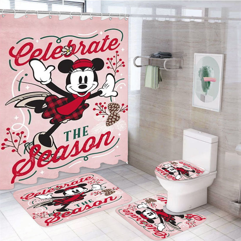 Celebrate The Season Minnie Mouse 4Pcs Bathroom Set Shower Curtain