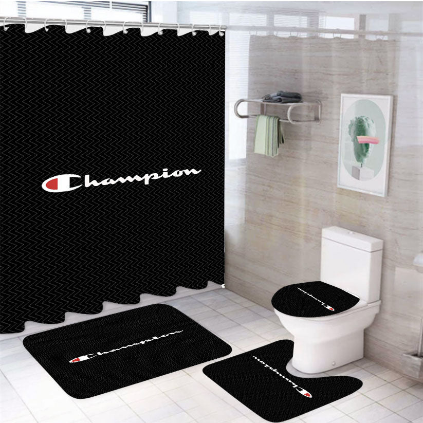 Champion Black Motif 4Pcs Bathroom Set Shower Curtain