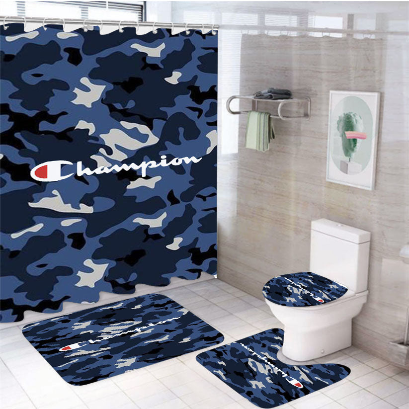 Champion Blue Camo 4Pcs Bathroom Set Shower Curtain