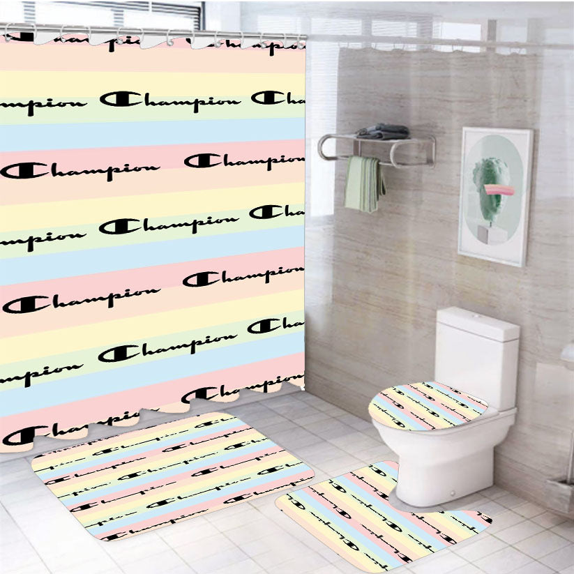 Champion Logo Soft Colour 4Pcs Bathroom Set Shower Curtain
